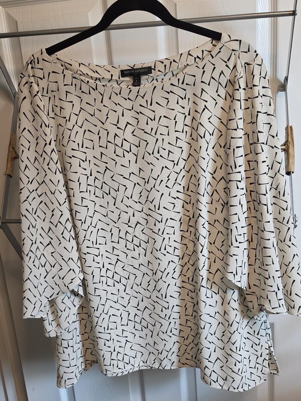 Banana Republic Cream Top with Black Geometric Print